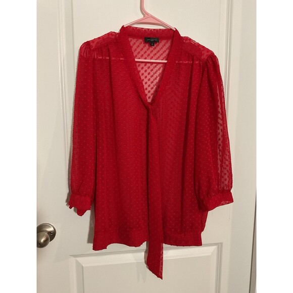 Womens Red Sheer Swiss Dot Blouse The Limited XL Long Sleeve Lightweight - Picture 1 of 9